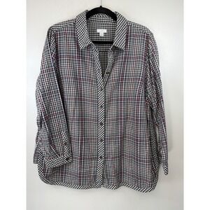 Jjill Plus Size Plaid/checkered Button Up With Finished Hem Size 1X